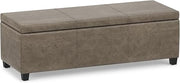 SIMPLIHOME Avalon 48" Wide Vegan Leather Storage Ottoman in Grey Brown