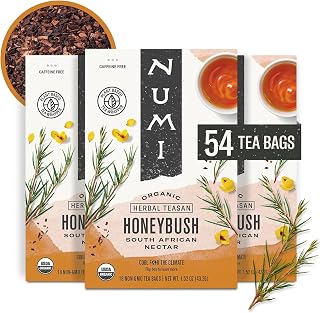 Numi Organic Honeybush Tea, 54 Herbal Tea Bags, Caffeine Free | South African Red Tea, Earthy Brew with Honey Overtones
