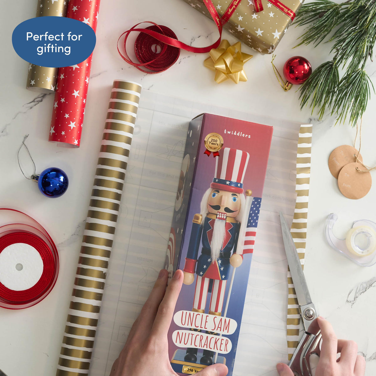 The Twiddlers Wooden Nutcracker, 12 Inch, Uncle Sam 250th Anniversary