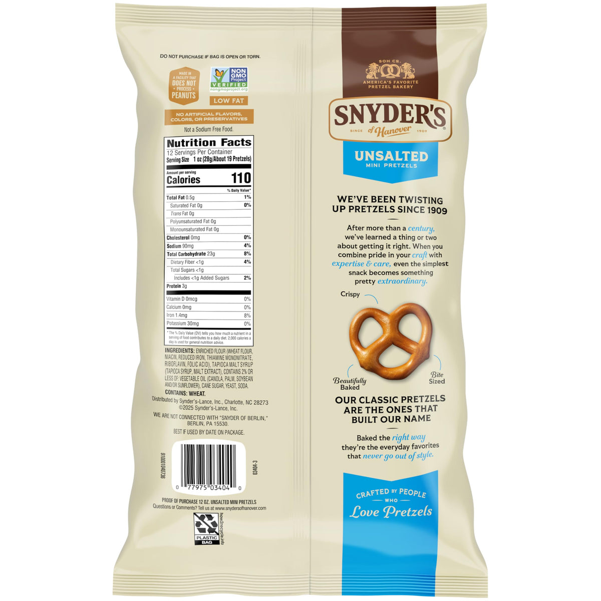 Mini-Unsalted Pretzel - 12 oz by Snyder's of Hanover – 12 Ounce (Pack of 1), Unsalted, Model SNY-006