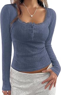 Womens Long Sleeve Henley Shirts Going Out Tops