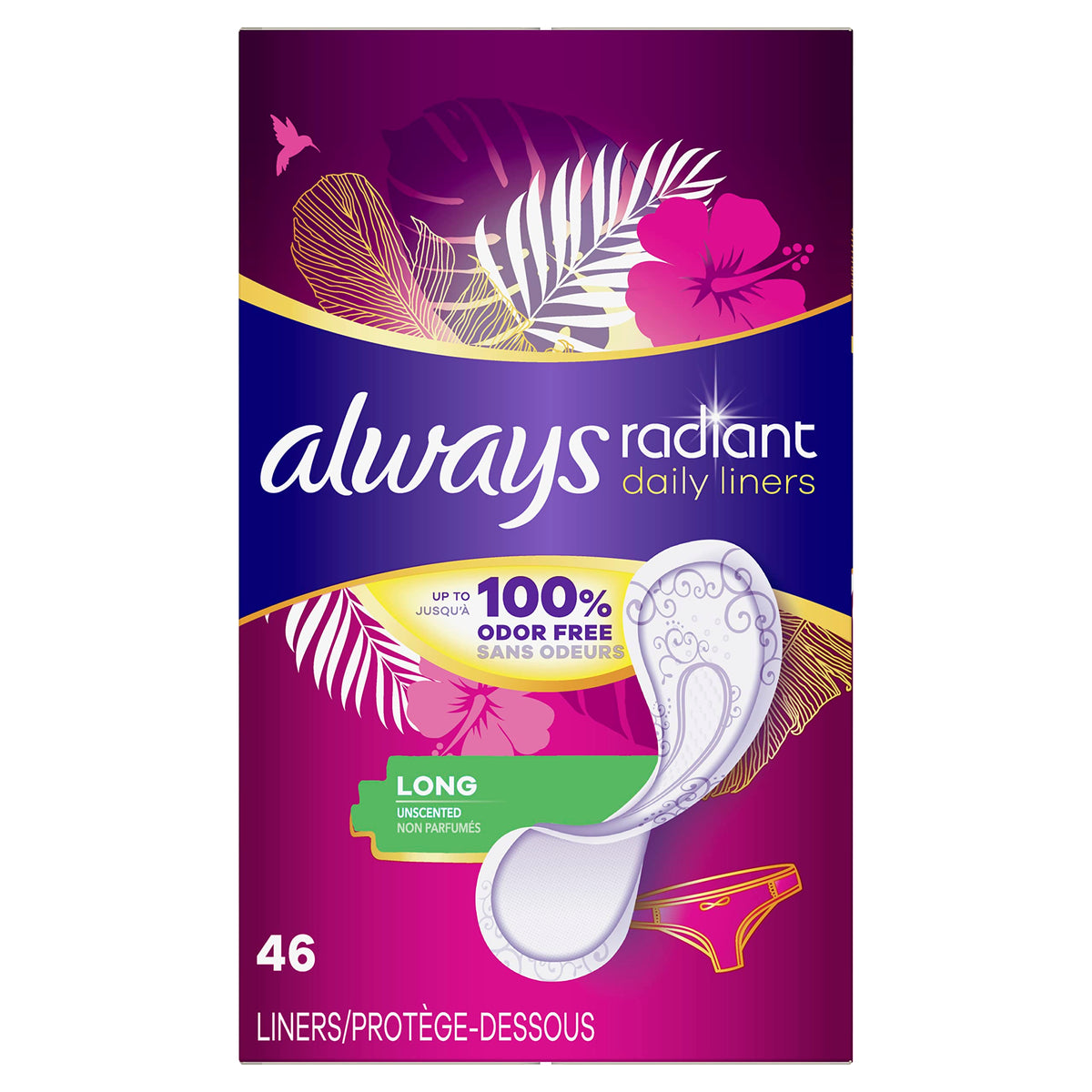 Daily Liners Long by Always – 46 Count, CleanGuard, Pack of 92, Model Radiant