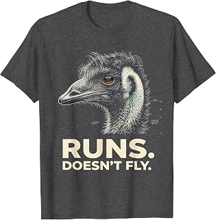 Men's Runs. Doesn't Fly. Funny Emu Lover Bird Meme Humor T-Shirt