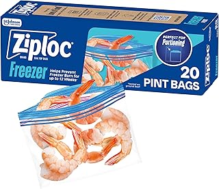 Ziploc Pint Food Storage Freezer Bags, Easy Open and Close, 20 Count