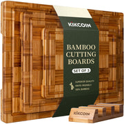 Kikcoin Bamboo Cutting Board Set, 3 Sizes with Rack, Natural Wood