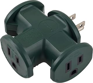 PHILIPS Outdoor Outlet Extender, 3 Outlet Multi Plug Splitter | Extension Cord Plug Adapter, 3 Prong, Grounded, Waterproof, Heavy Duty, T-Shaped Power Tap Adapter, Green, SPS1630G/37