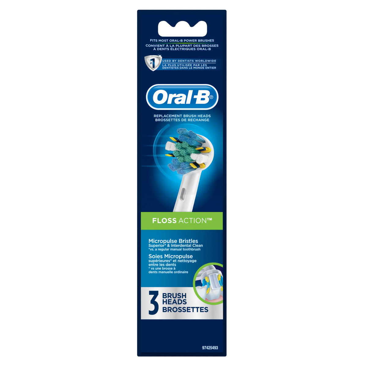 Electric Toothbrush Replacement Brush Heads Refill by Oral-B – 3 Count (Pack of 1), Model Floss Action
