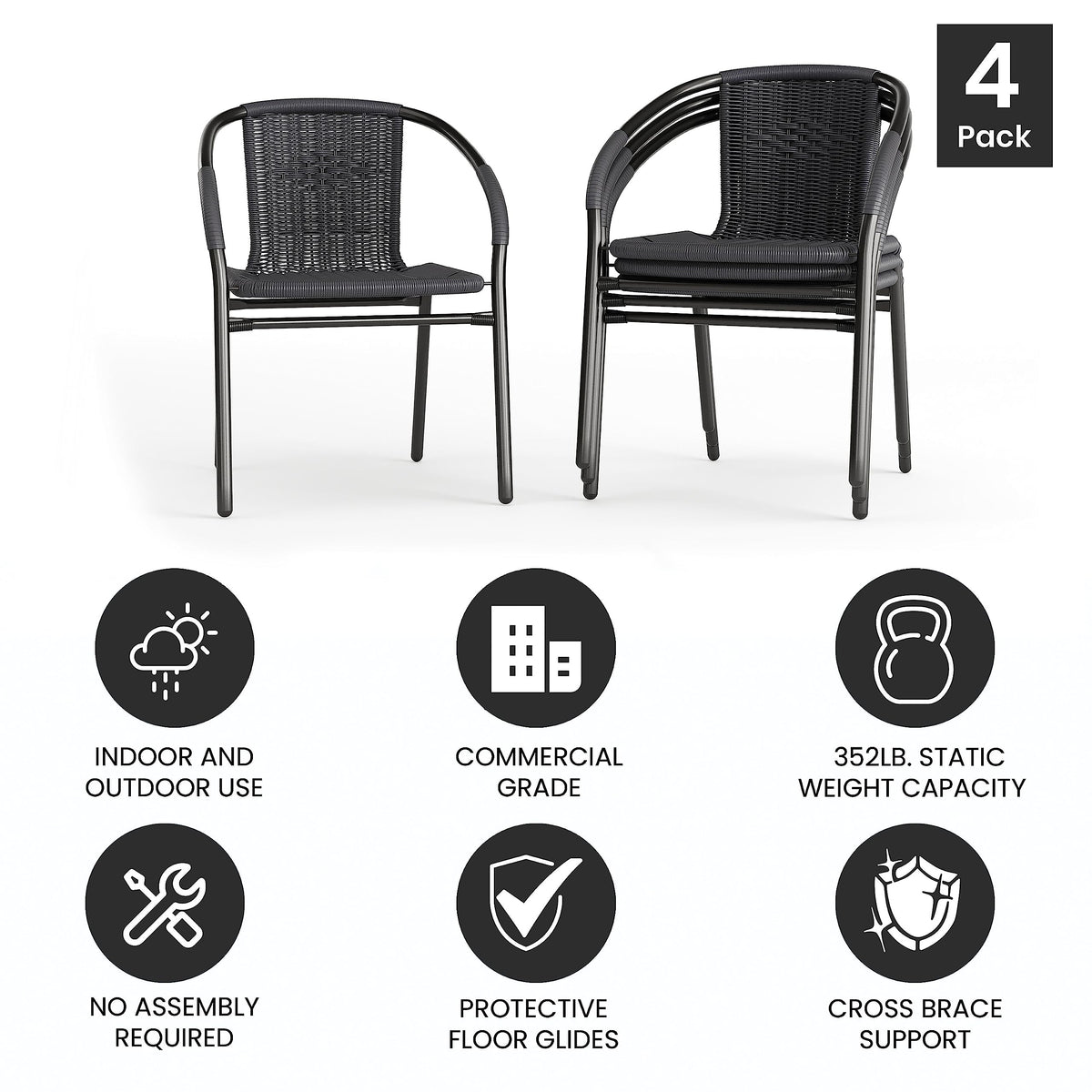 Flash Furniture Grey / Set of 4 / Contemporary Patio Dining Chairs