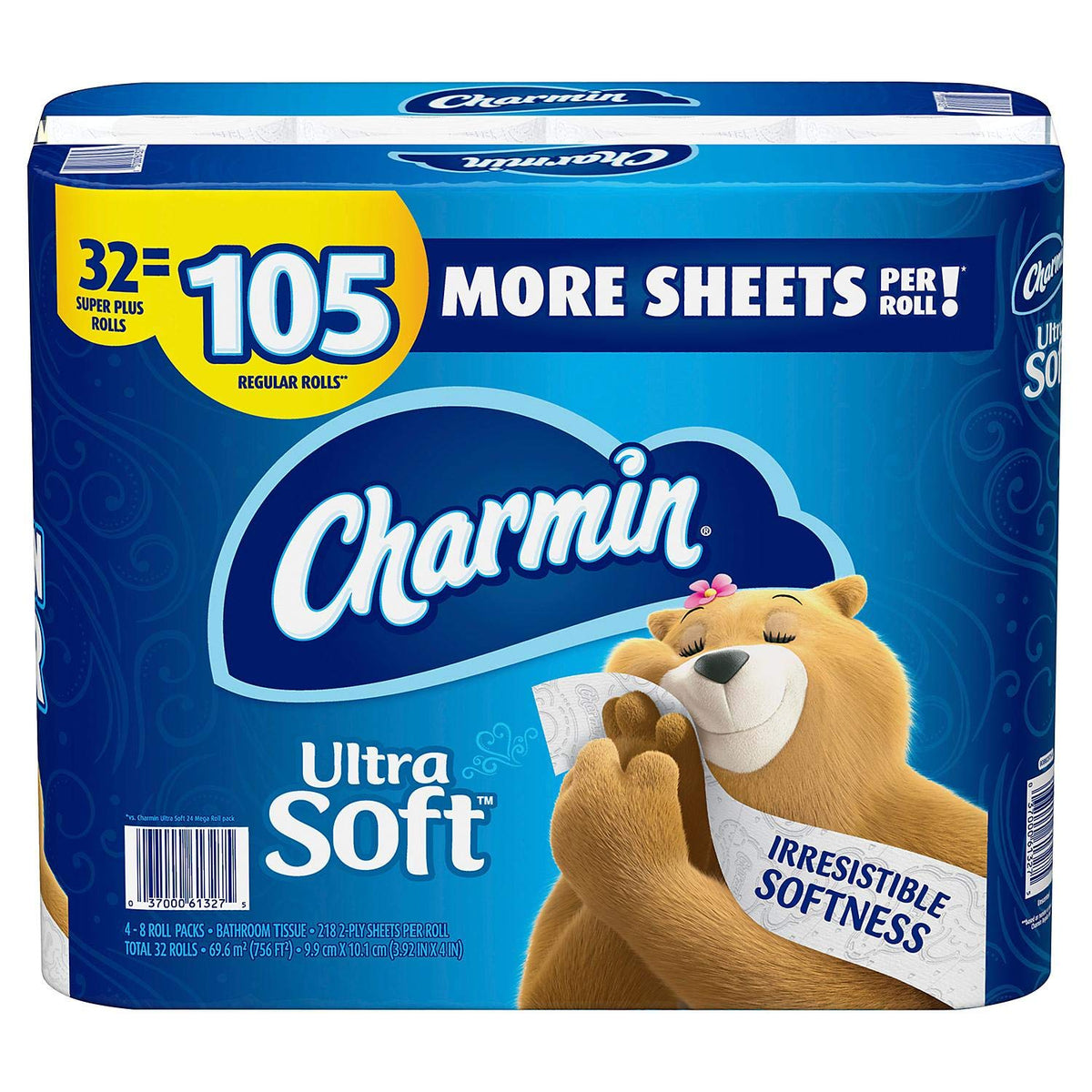 Ultra Soft 32 Super Plus Rolls=105 Regular Rolls by Charmin – 32 Count (Pack of 1), Paper, white, Pack of 32, Model Charmin