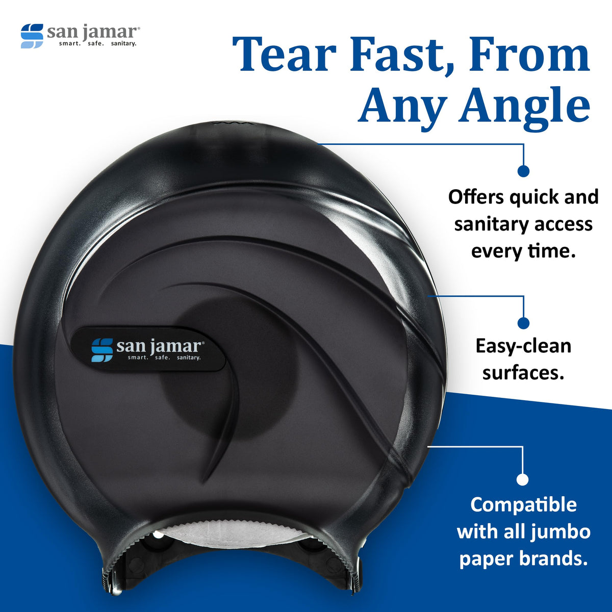 San Jamar Oceans Plastic Single Jumbo Bath Tissue Dispenser by Carlisle FoodService Products – Acrylonitrile Butadiene Styrene (ABS), Pear, Model SJMR2090TBK
