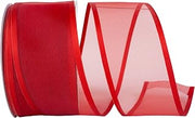 Reliant Ribbon 25771W-020-40K Charlize Sheer Satin Wired Edge Ribbon, 2-1/2 Inch X 50 Yards, Lipstick Red