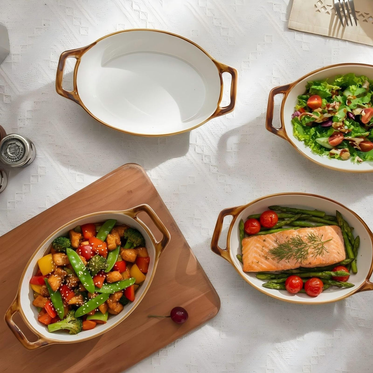 ONEMORE Oval Ceramic Au Gratin Dishes, 20 oz, Set of 4, Creamy White