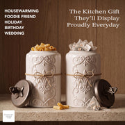 Floral Ceramic Kitchen Canister Set w/Clamp Lid White 2 PC by American Atelier – 2 Large, 300.0 milliliters, Stainless Steel, Antique White, Pack of 2