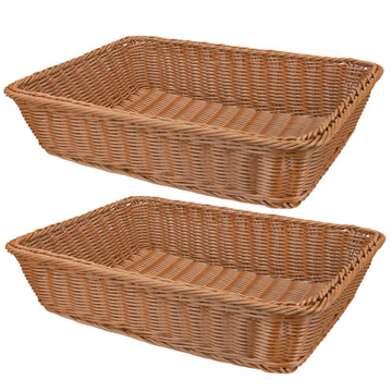 Yarlung Woven Serving Basket, Polypropylene Rectangular Tray, Brown 2 Pack