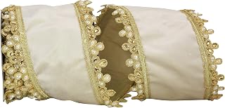 Reliant Ribbon Plush Ivory Velvet Gold Pearl Jewels Wired Edge Ribbon, 4 Inch X 5 Yards, Ivory