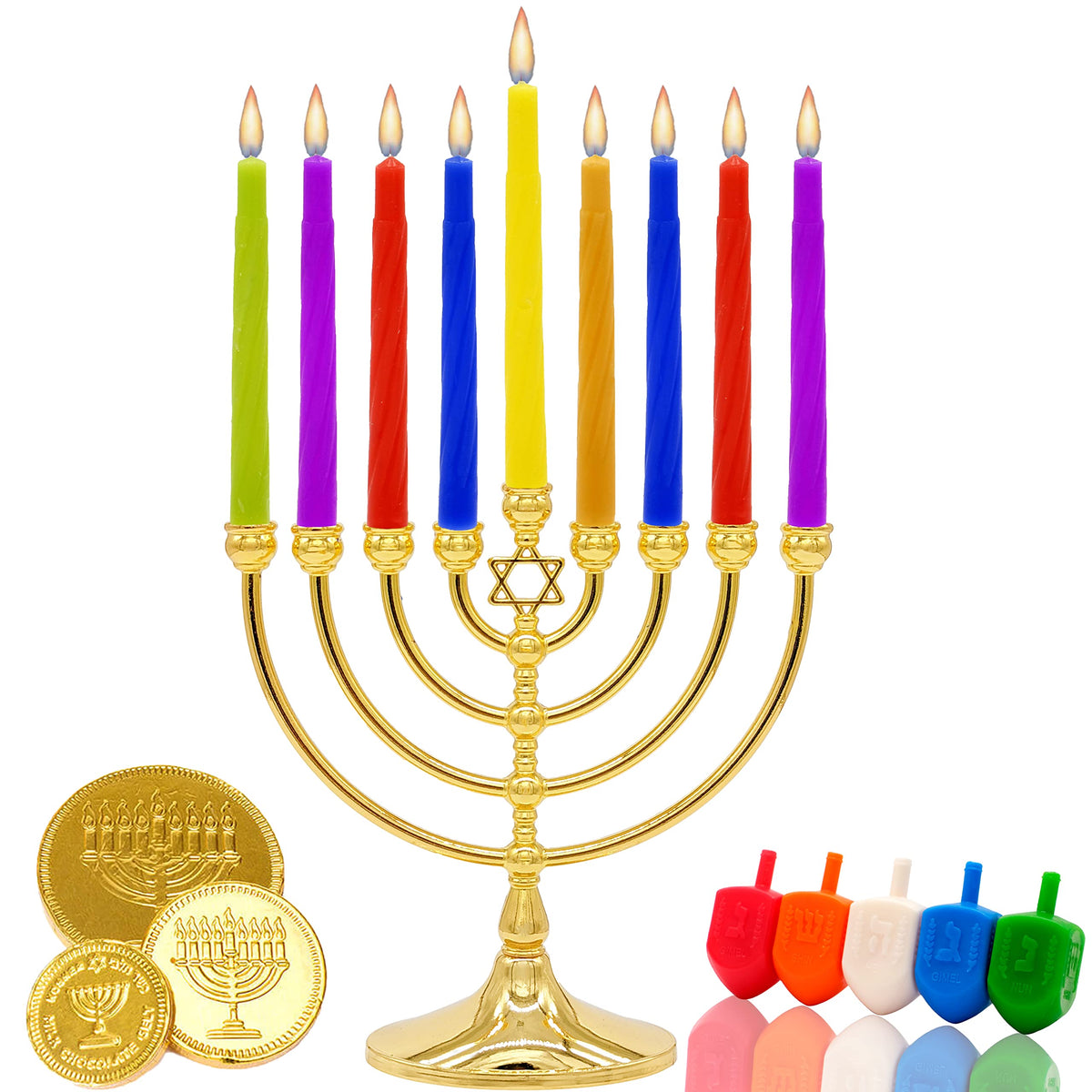 The Dreidel Company Hanukkah Menorah Candles, Multicolor, 44 Count 20-Pack