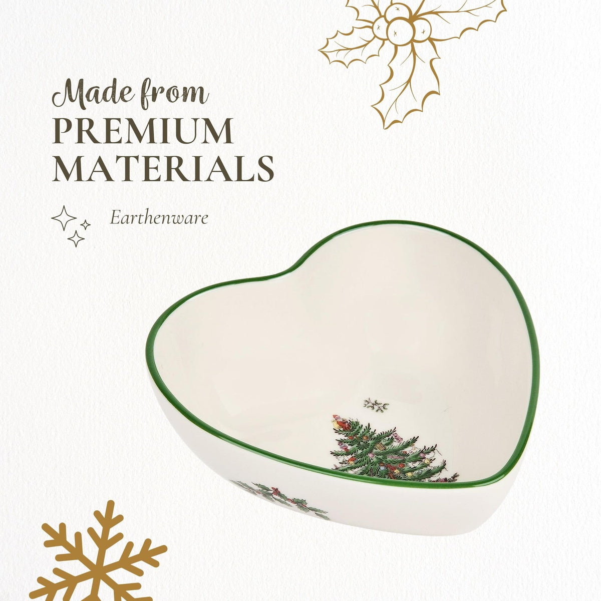Spode Christmas Tree Earthenware Dip Bowl, Heart Shape, Multicolor