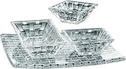 Nachtmann Bossa Nova Collections, 4 Piece Serving Set, Crystal Glass Serving Dishes for Cheese, Crackers, Fruits, and Appetizers, Platter, Square and Rectangular Bowls