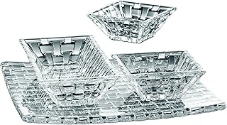 Nachtmann Bossa Nova Collections, 4 Piece Serving Set, Crystal Glass Serving Dishes for Cheese, Crackers, Fruits, and Appetizers, Platter, Square and Rectangular Bowls