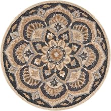 Furnifact Black Indoor Area Rug, 4' Round, Classic Style, Durable Spot Clean, Stylish Black and Ivory Design, Perfect for Living Room or Bedroom