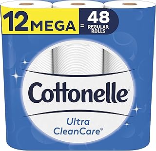 Cottonelle Ultra CleanCare Toilet Paper, Strong Bath Tissue, Septic-Safe, 12 Double Rolls