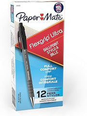 Paper Mate FlexGrip Ultra Retractable Ballpoint Pens, Medium Point (1.0mm), Black Ink, 12 Count - Writing, Journaling, Note-Taking, Office Supplies