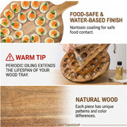 Okllen Acacia Wood Deviled Egg Platter, 24 Holes with Handle, Brown