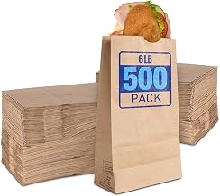 6 Lb Kraft Brown Paper Lunch Bags (500 Count) - Bulk Disposable Lunch Sacks by Stock Your Home – 6"W x 3 5/8"G 11 1/16"H, 6.0 pounds, Paper, Brown, Pack of 500