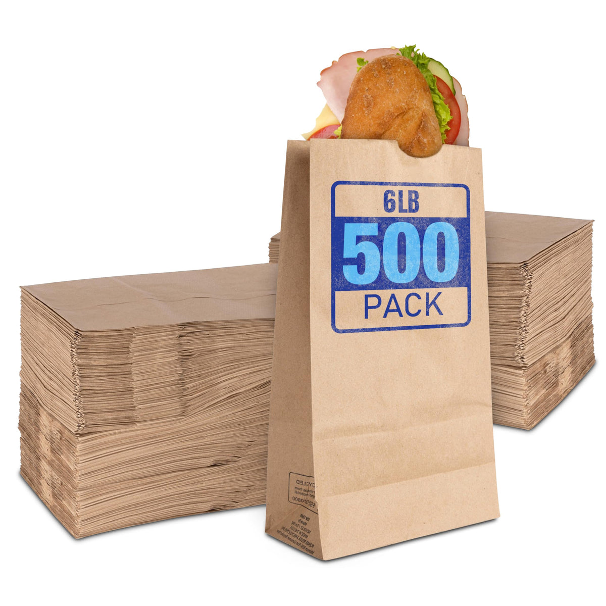 6 Lb Kraft Brown Paper Lunch Bags (500 Count) - Bulk Disposable Lunch Sacks by Stock Your Home – 6"W x 3 5/8"G 11 1/16"H, 6.0 pounds, Paper, Brown, Pack of 500