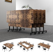 4Pack Folding Conference Room Tables,Modular Mobile Conference Table,Dynamic Joinable Seminar Training Table,Stackable Office Meeting Tables for Classroom Training Center Library(4,Brown,55.1in)