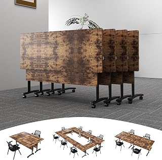 4Pack Folding Conference Room Tables,Modular Mobile Conference Table,Dynamic Joinable Seminar Training Table,Stackable Office Meeting Tables for Classroom Training Center Library(4,Brown,55.1in)