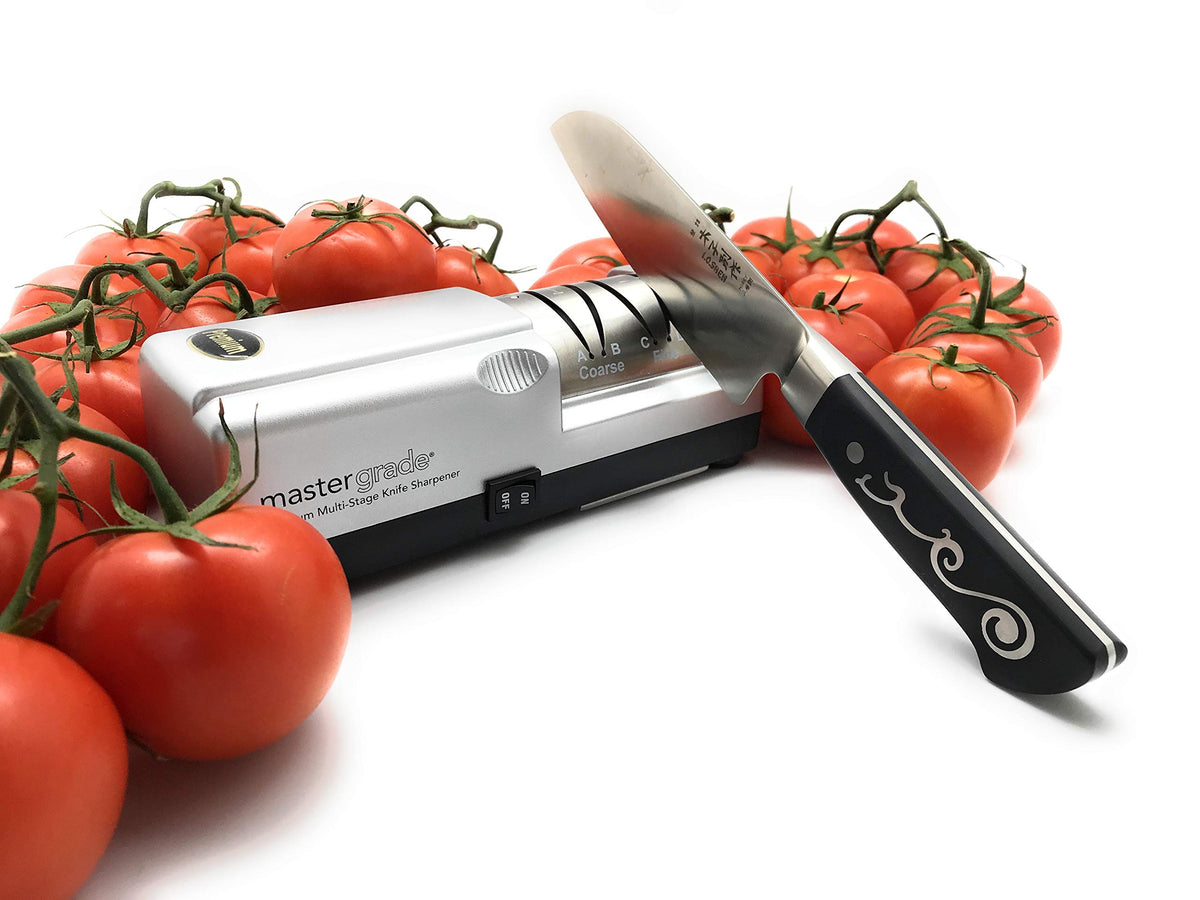 Premium Knife Sharpener by Master Grade – 10 IN X 7 IN X 4.25 IN, Stone, Silver, Model MG - 600