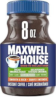 MAXWELL HOUSE Instant Coffee, Original Roast Decaffeinated, 8 oz Jar | Decaffeinated Instant Coffee, Classic & Rich, Smooth & Delicious, No Brewer Required, Roasted in the USA Since 1892