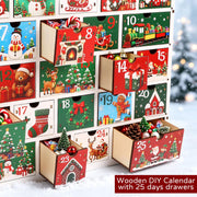 CCINEE Wooden Advent Calendar, 25 Drawers, Multicolor Cartoon Holiday Design
