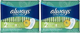 Always Ultra Thin Long Super Pads, 20 Count, (Pack of 2)
