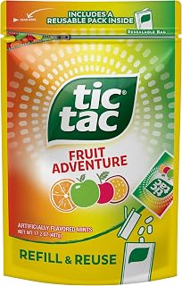 Tic Tac Bulk Fruit Adventure Refill Bag, On-the-Go Pocket-Sized Mints, Includes Empty Refillable Pack, 17.2 oz