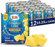 Dole Canned Fruit, Tropical Gold Pineapple Chunks in 100% Pineapple Juice, Gluten Free, Pantry Staples, No Sugar Added, 15.25 Oz, 12 Count