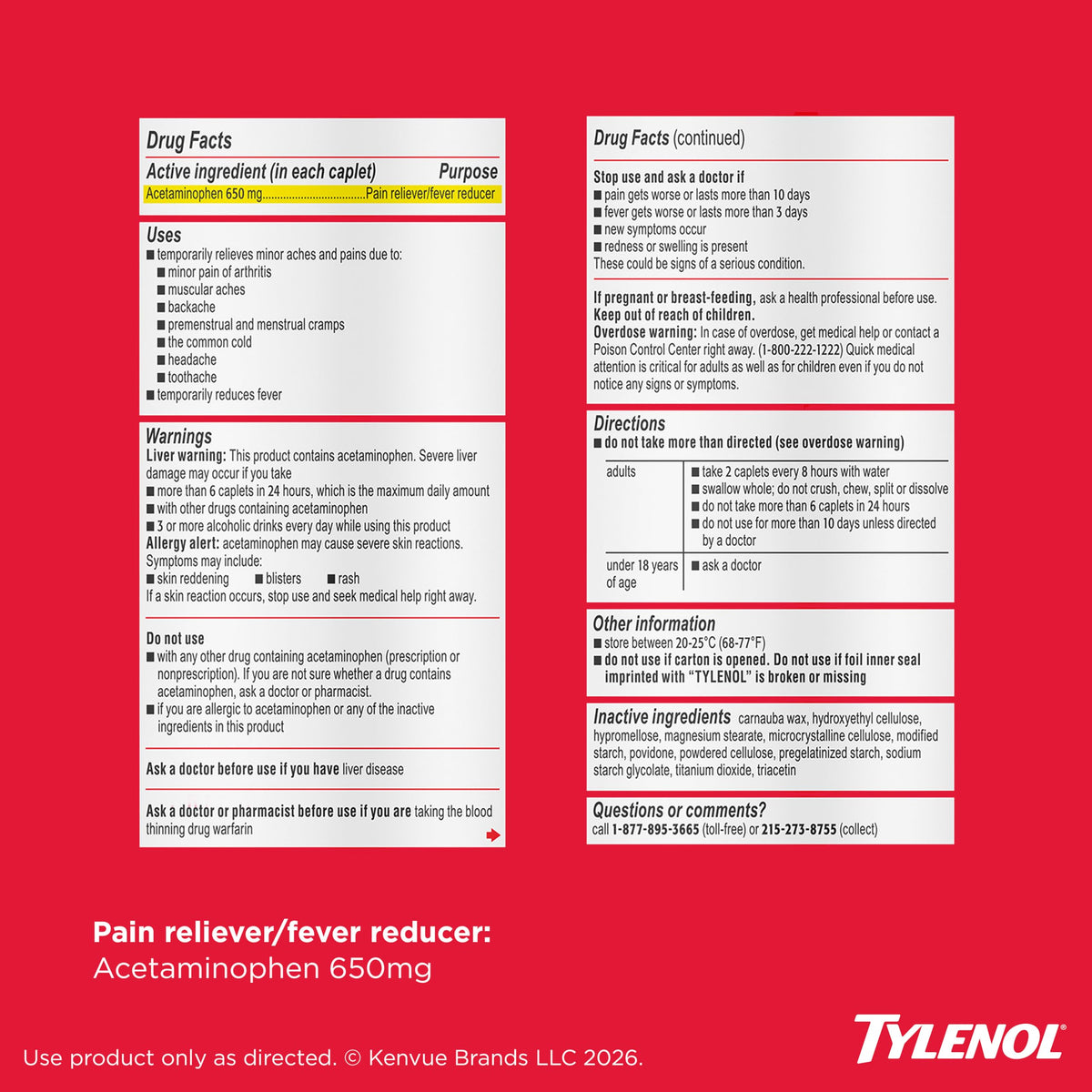 8-Hour Extended Release Caplets by Tylenol – 100 Count, White, Model ASINPRILAK2754