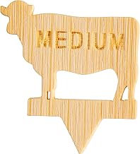 Tablecraft Cow-Shape Steak Markers "Medium", Bamboo, 1.25" x 0.1" x 1.375", Pack of 100, Natural Finish, Easy-Read Doneness Markers for Restaurants, Catering, Grilling, and Food Service