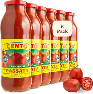 Cento Tomato Passata, 100% Italian Sieved Puree, 24 oz (Pack of 6) | Non-GMO & Gluten-Free; Made in Italy; Smooth Sieved Puree for Pasta Sauce, Soup, Pizza and Salsa Recipes