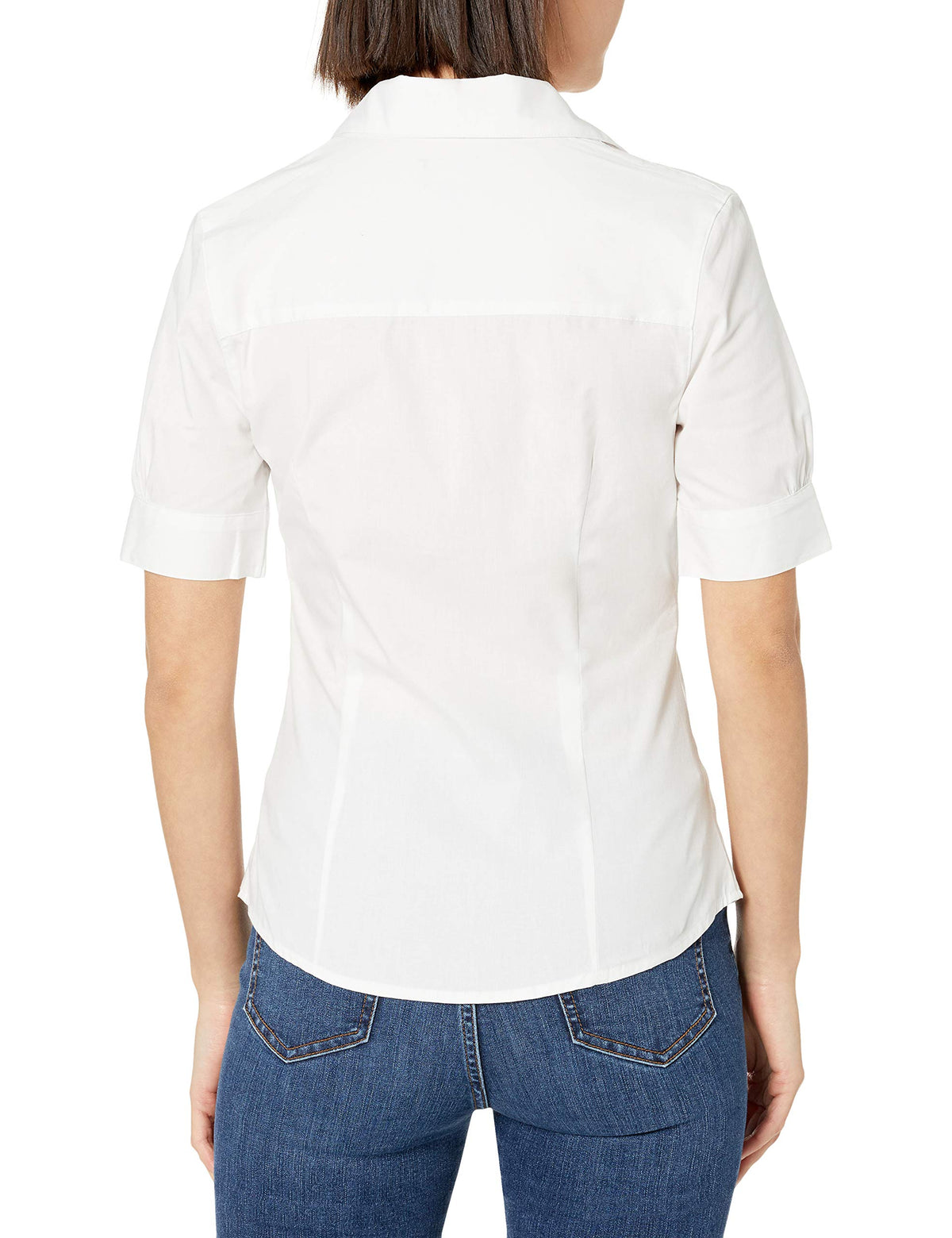 Uniforms Juniors Short Sleeve Stretch Poplin Blouse – Rayon, White, Model E9356JL-White-Medium