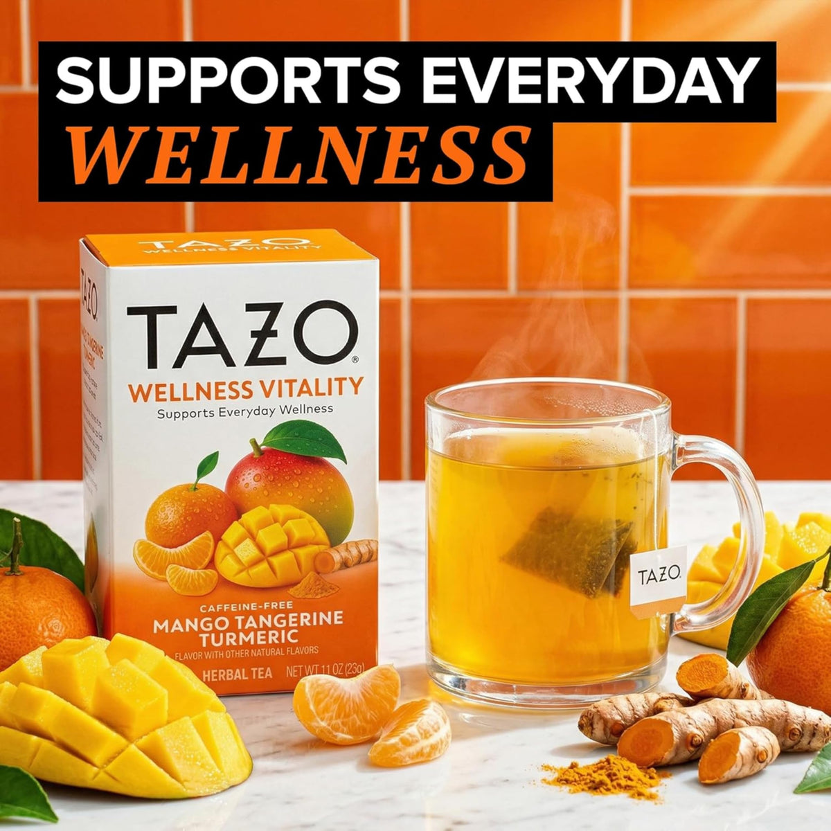 Wellness Vitality Herbal Tea Bags by TAZO – 32 Count, Pack of 2