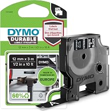 DYMO D1 Durable Labeling Tape for LabelManager Label Makers White Print on Black Tape 1/2" W x 10' L 1 Cartridge (1978365)