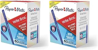 Paper Mate Ballpoint Pens, Write Bros. Blue Ink Pens, Medium Point (1.0mm), 60 Count (Pack of 2)