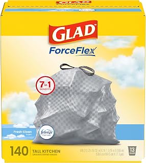 Glad ForceFlex Tall Kitchen Trash Bags, 13 Gallon, Fresh Clean, 140 Count (Package May Vary)