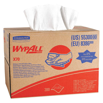 Kimberly-Clark 55300 Wypall X70 Cloth, 12.5" Width, 16.8" Length, White, Pack of 200