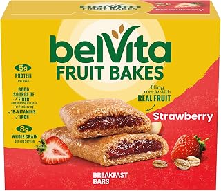 Belvita Fruit Bakes, Strawberry, Soft Baked Breakfast Bars, 5 Packs | 2 Fruit Bars Per Pack, 5g Protein, No High Fructose Corn Syrup, Good Source of Iron, B-Vitamins & Fiber