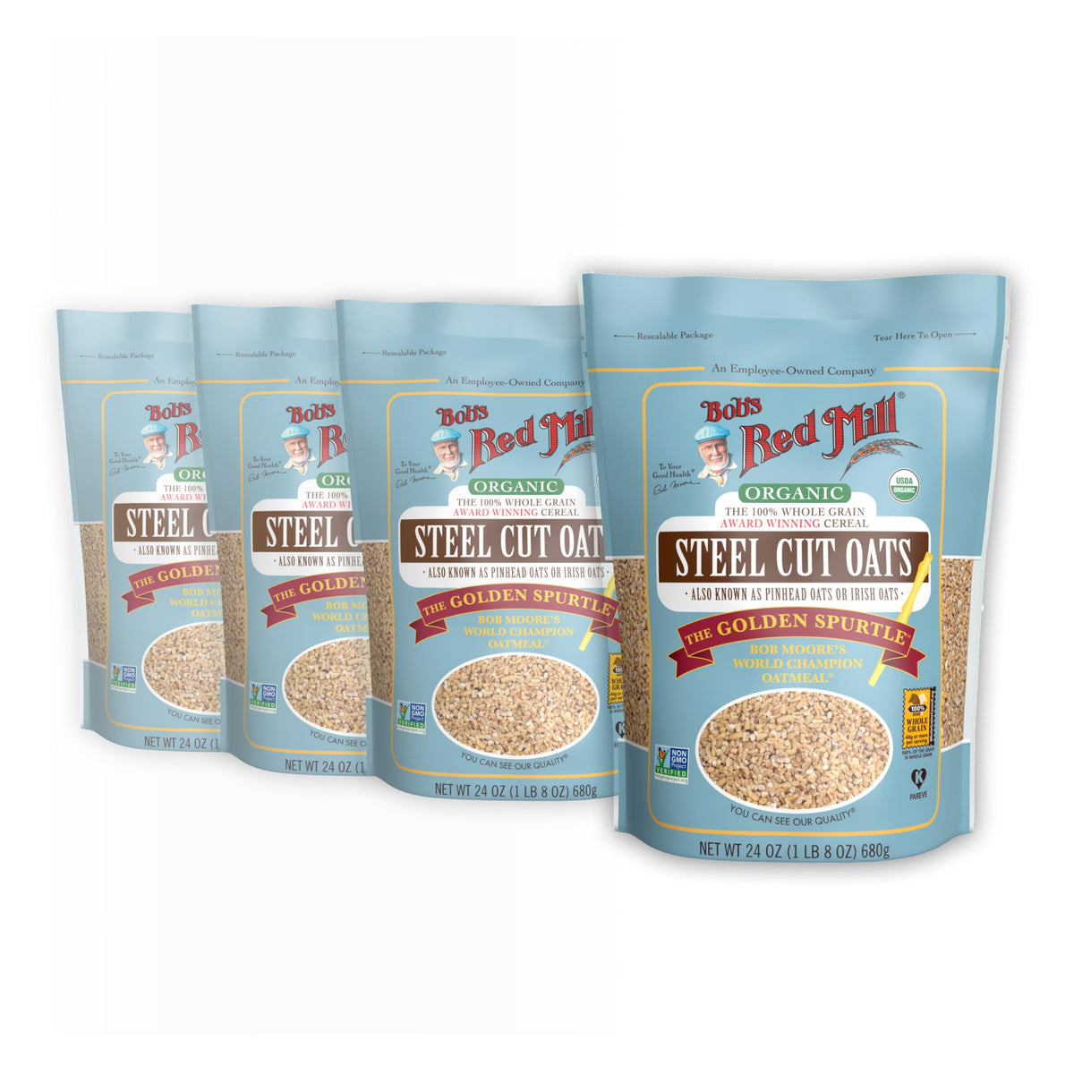Organic Steel Cut Oats by Bob's Red Mill – 24 Ounce (Pack of 4), Natural, Pack of 4, Model 6053S244
