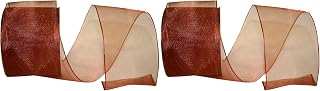 Reliant Ribbon Elegant Woven Sheer Wired Edge Ribbon, 2-1/2 Inch X 25 Yards, Copper (Pack of 2)