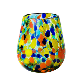 Carnaval Stemless Wine Handblown Mexican Glass by 10 Strawberry Street – 16 fl oz, 16.0 fluid_ounces, Glass, Yellow/Orange/Blue/Aqua/Clear, Pack of 6